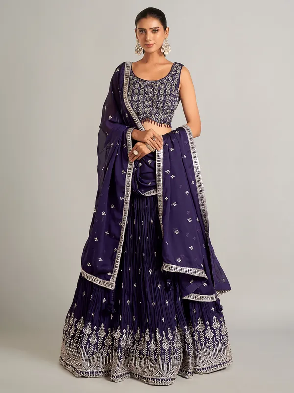 Dark purple silk lahenga choli for reception wear