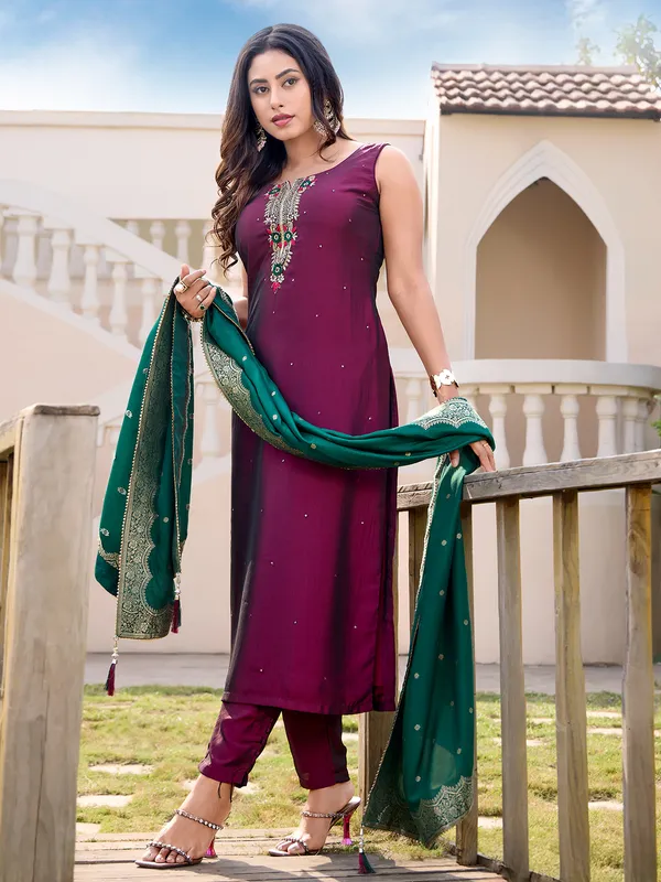 Dark purple silk salwar suit for festive