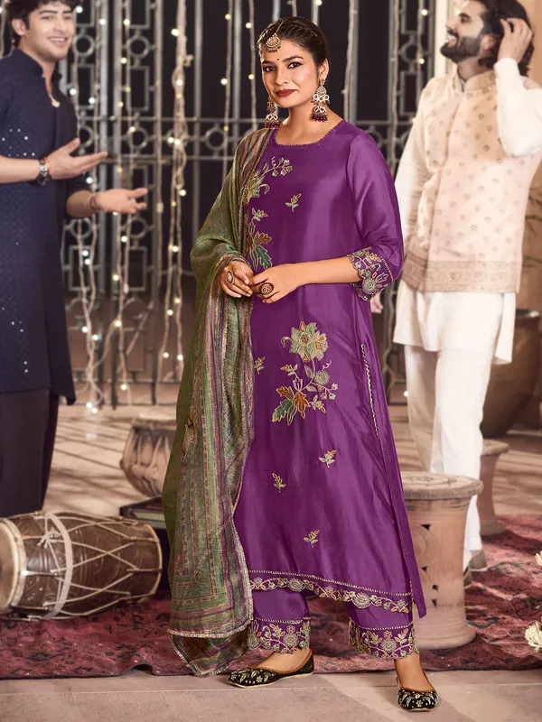 Dark Purple silk salwar suit for women