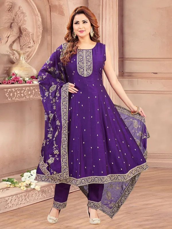 Dark purple silk salwar suit with dupatta for special ocassions