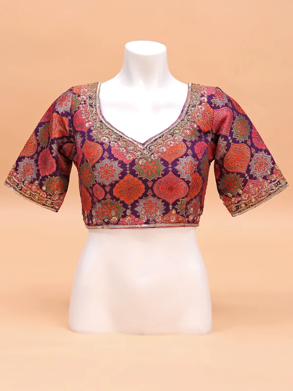 Dark purple silk sweetheart neck blouse