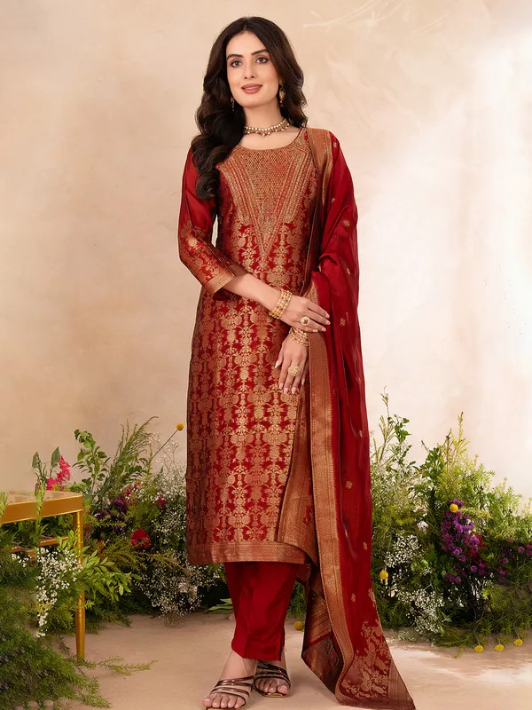 Dark red silk salwar suit for festive outfits