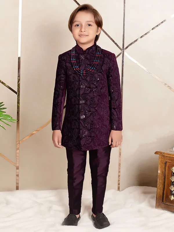 Dark wine finest velvet indo western for boys