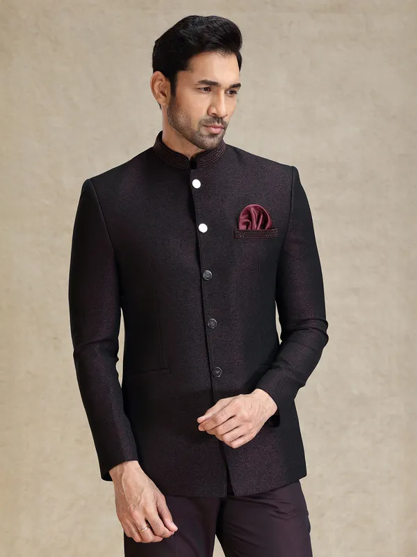 Dark wine jodhpuri bandh gala jacket suit