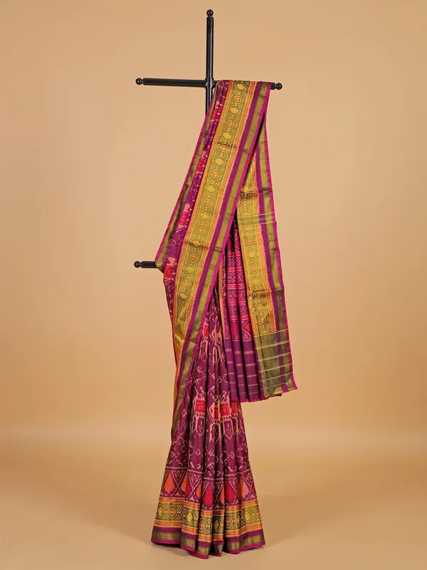 Dark wine silk saree in bandhej print