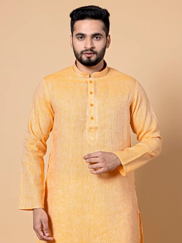 Dark yellow linen kurta suit