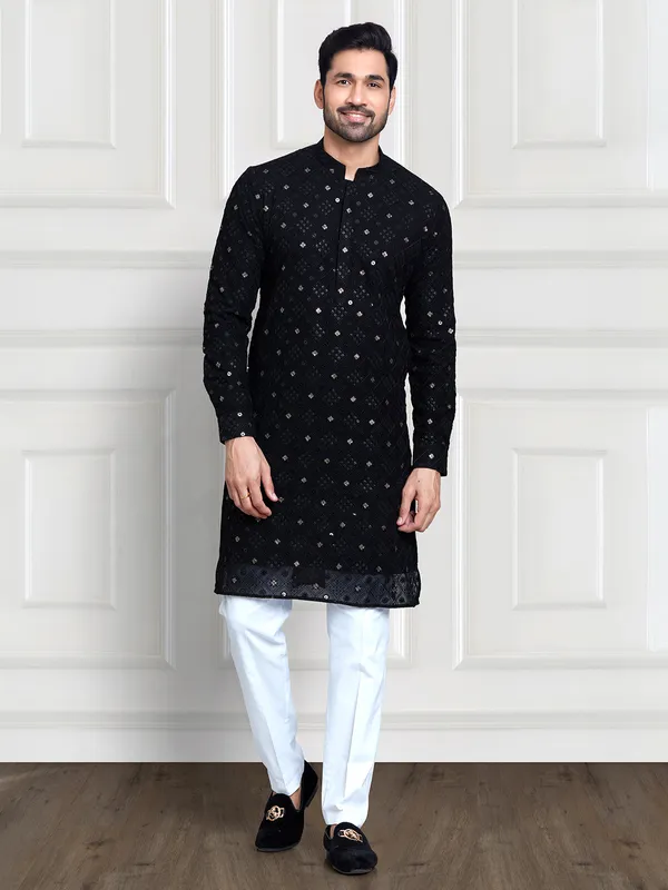 Dashing black georgette  Men Kurta pajama