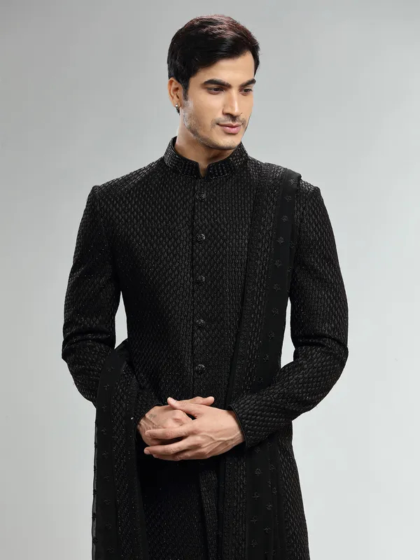 Dashing black silk indowestern