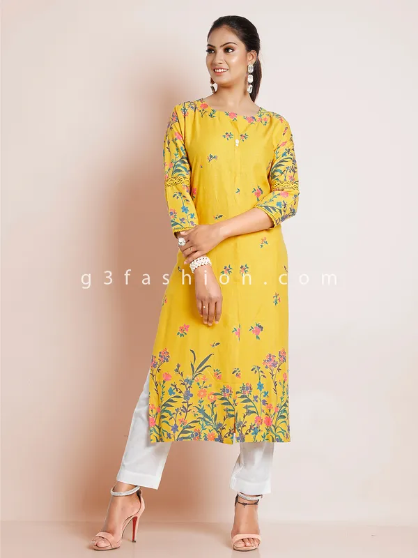 Dashing cotton mustard yellow casual wear kurti