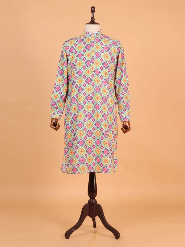 Dashing multicolor cotton kurta with print for men