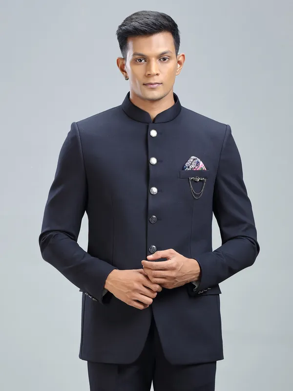 Dashing navy jodhpuri blazer in premium terry rayon fabric