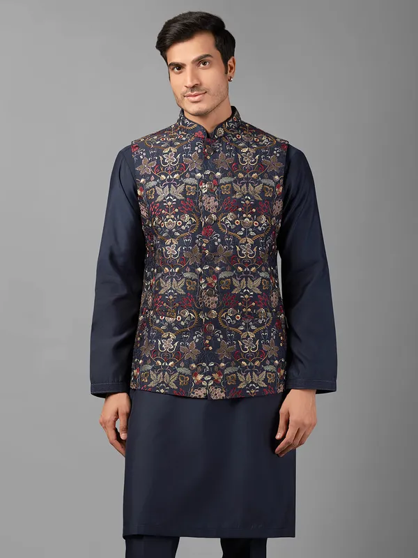 Dashing navy silk waistcoat set