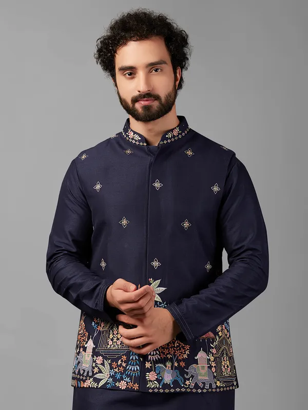 Dashing silk navy waistcoat set