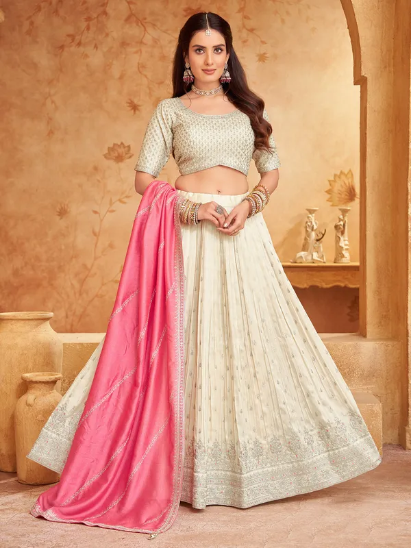Dazzling beige silk lehenga choli