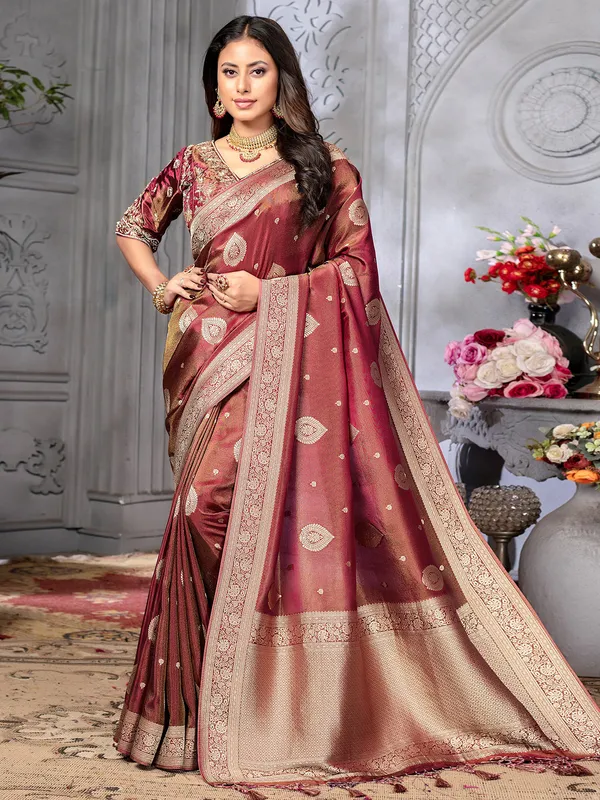 Dazzling brown tissue silk saree