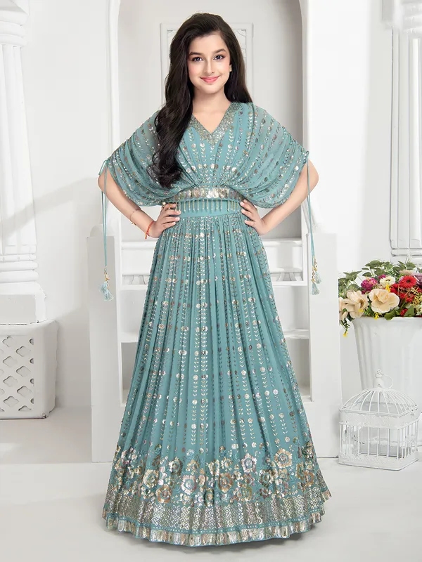 Dazzling mint green georgette lehenga choli