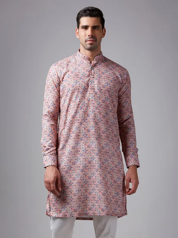Dazzling multi color printed silk kurta suit