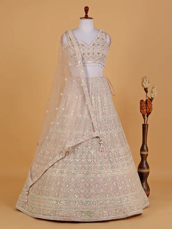 Dazzling peach net lehenga choli