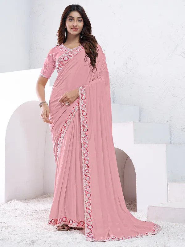 Dazzling peach saree in crepe