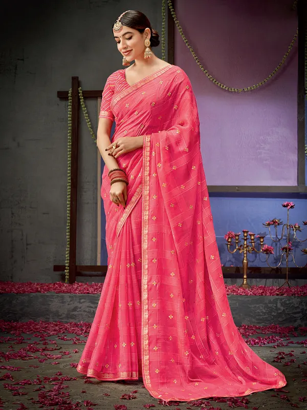 Dazzling pink georgette saree