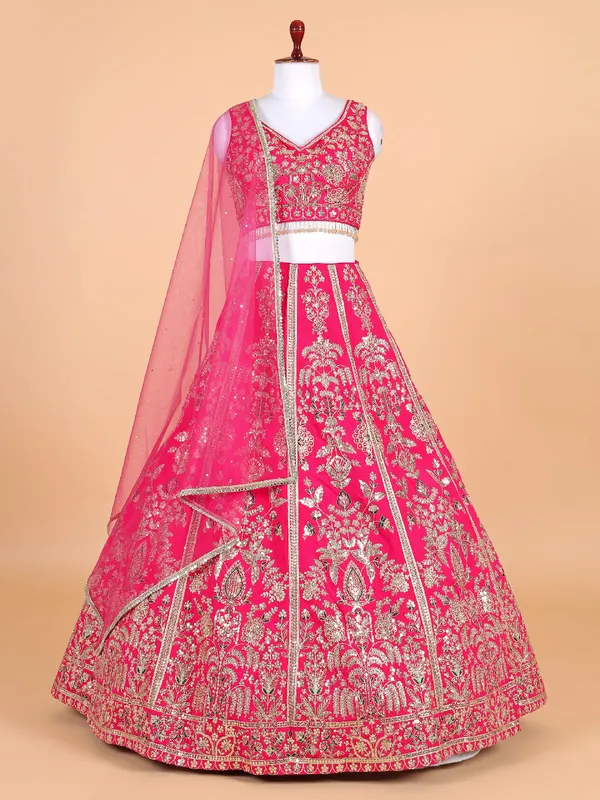 Dazzling rani color silk lehenga choli