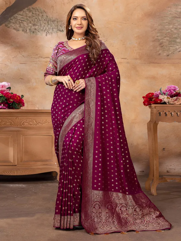 Dazzling wine dola silk saree