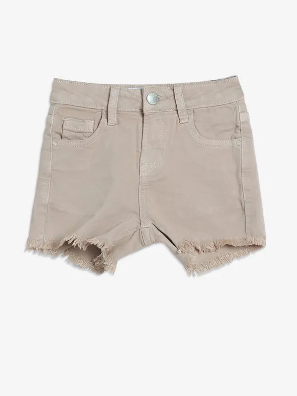 DEAL beige solid denim shorts