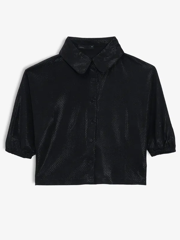 DEAL black cotton silk crop shirt