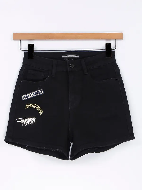 Deal black denim casual shorts