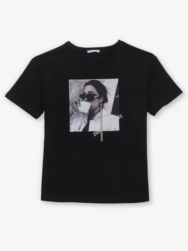 DEAL black printed cotton half sleeves t-shirt
