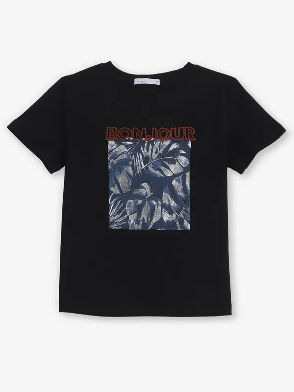 DEAL black printed cotton t-shirt for girls