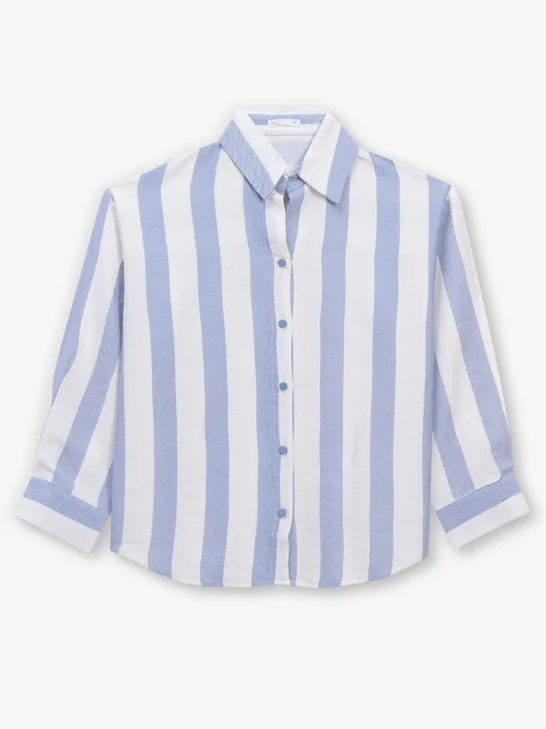 DEAL blue stripe cotton stripe crop shirt