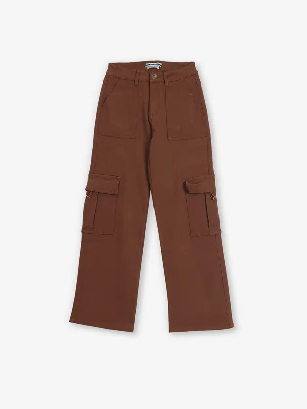 DEAL brown solid denim cargo jeans