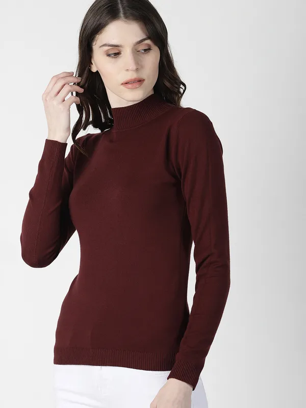 DEAL burgundy plain  knitted t-shirt for women