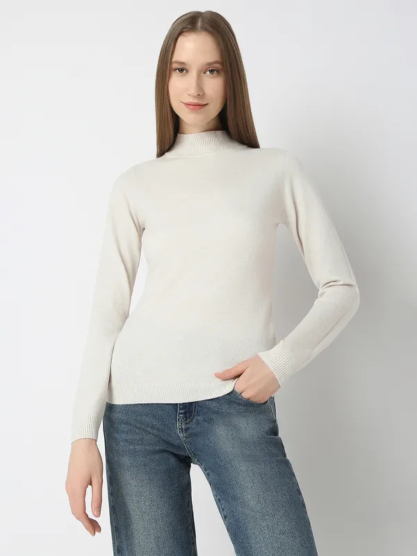 DEAL cream plain knitted t-shirt for women