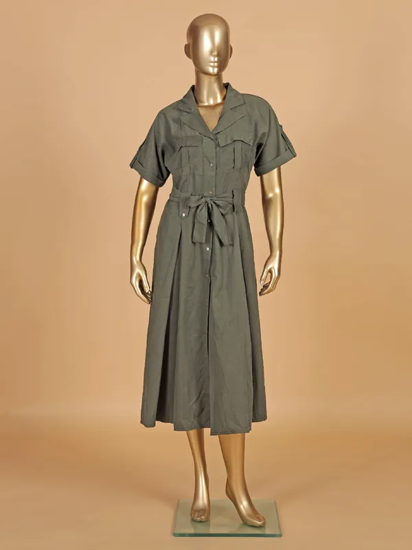 DEAL dark olive cotton silk dress for women