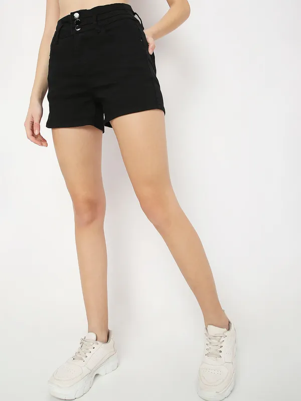Deal denim black solid shorts