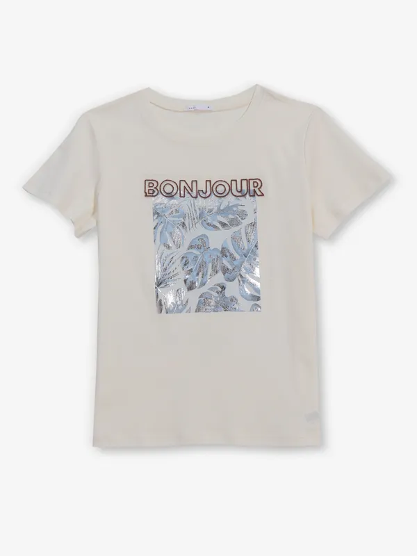 DEAL girls cotton cream printed t-shirt