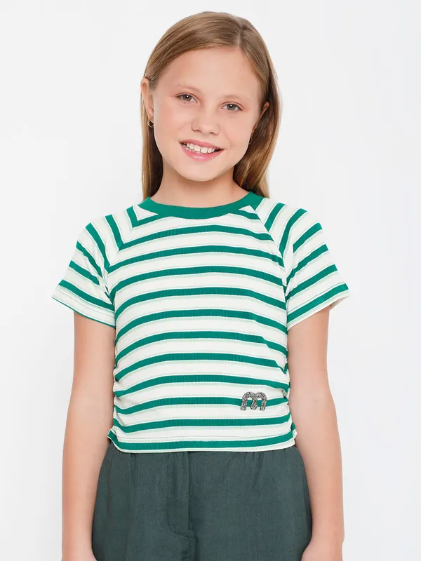 DEAL green cotton stripe top