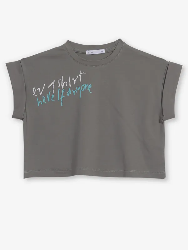 DEAL grey printed cotton crop top for girls