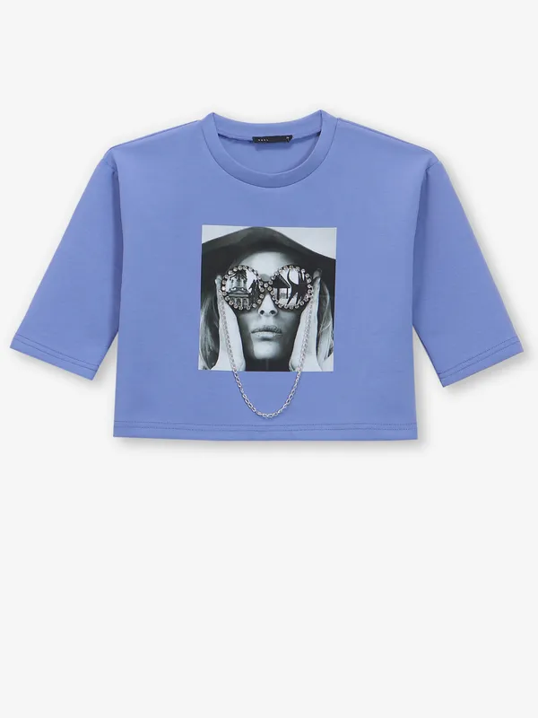 DEAL L.blue printed cotton crop top