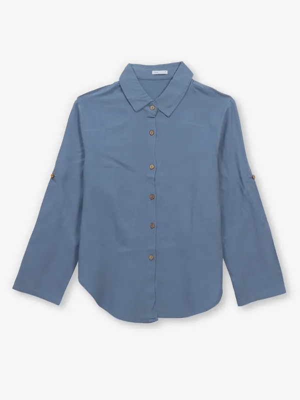 DEAL light blue plain cotton silk shirt