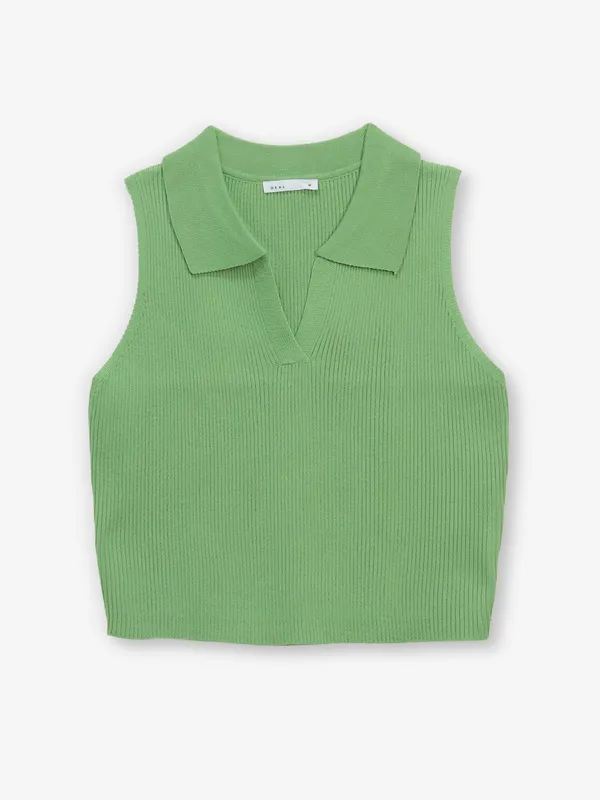 DEAL light green plain knitted crop top