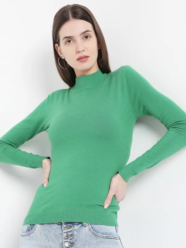 DEAL light green plain knitted t-shirt for women