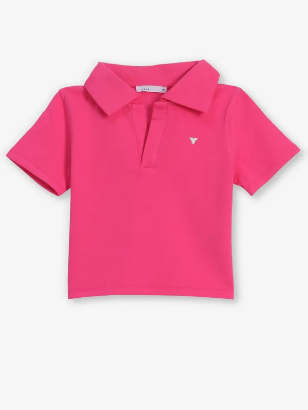 DEAL magenta plain crop t-shirt