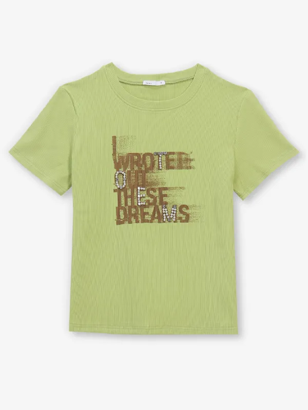 DEAL mehendi green printed cotton t-shirt