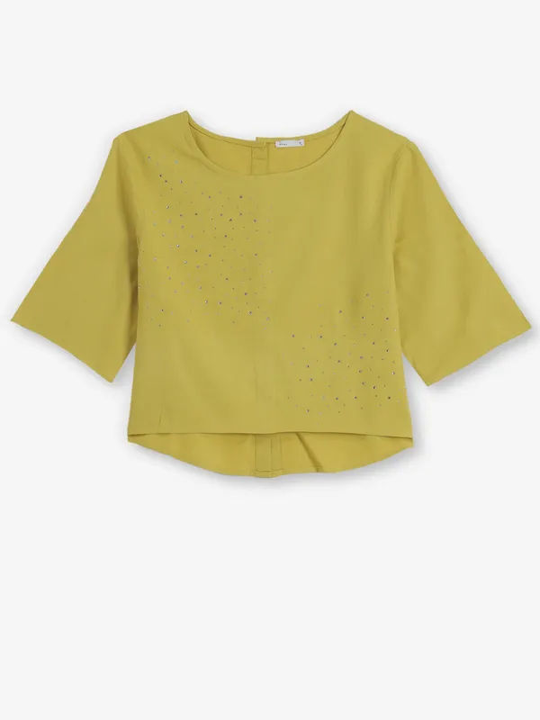 DEAL mehendi yellow silk crop top