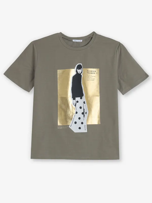 DEAL olive cotton t-shirt with printed