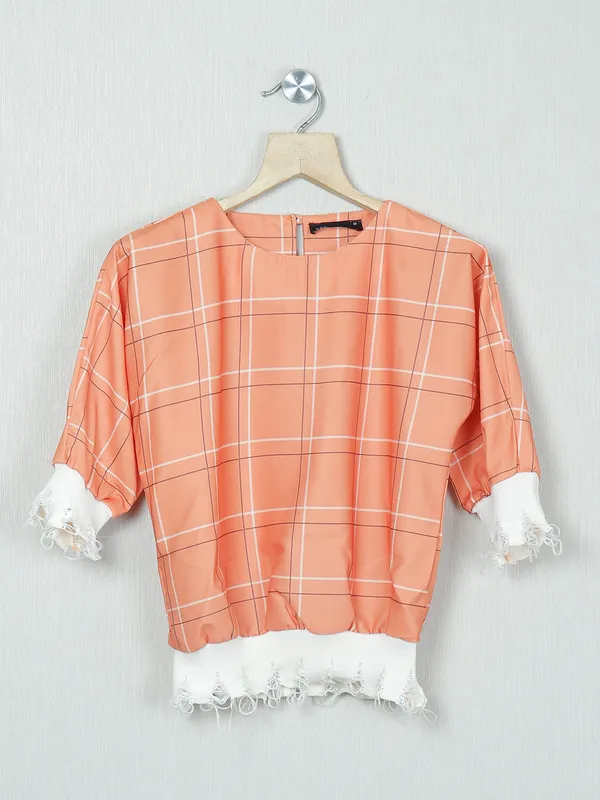 Deal orange checks georgette casual wear top
