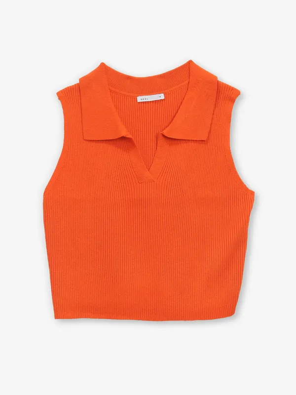 DEAL orange plain knitted crop top